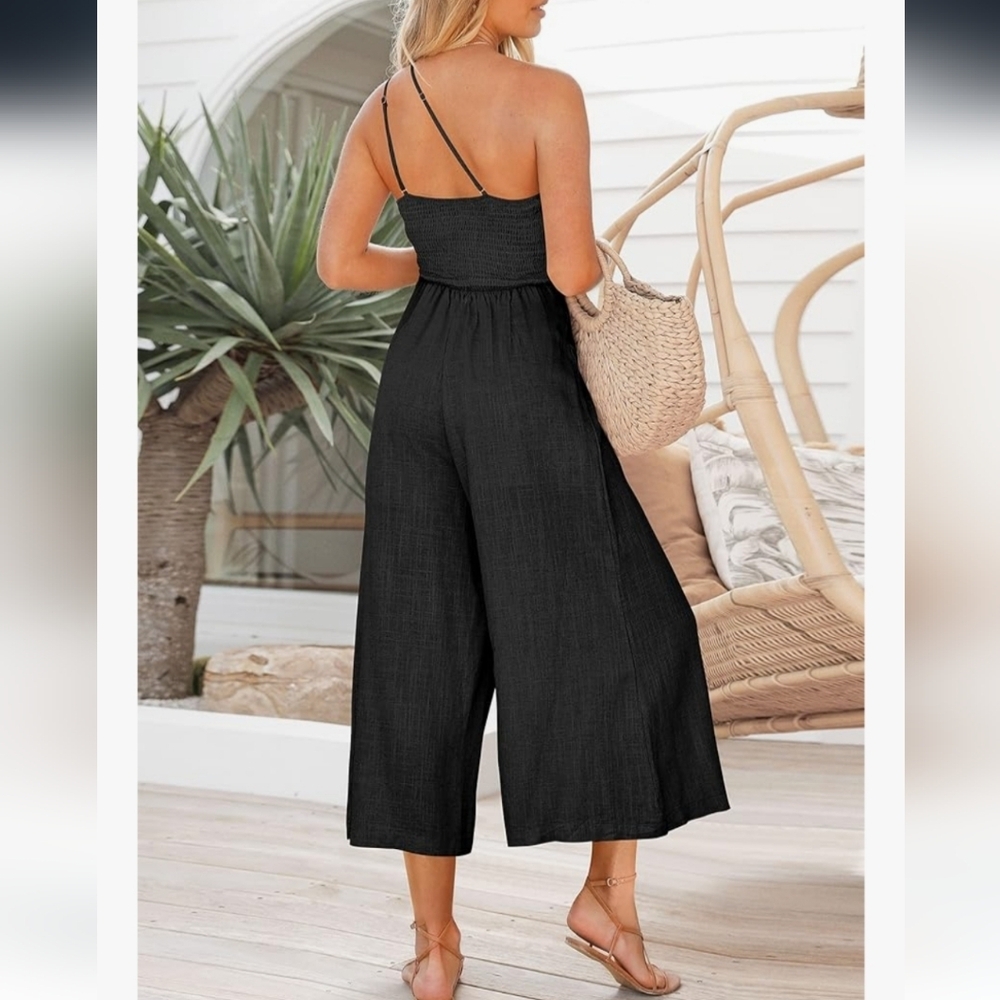 One-Shoulder Black Wide-Leg Jumpsuit - Picture 3 of 4